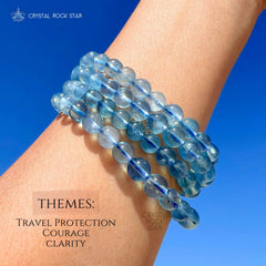 Blue Topaz Beaded Stretch Bracelet 6mm Top Quality