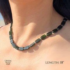 Icy Greenland Jade Silver Beaded Necklace 18"