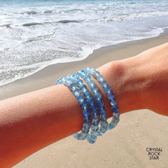 Blue Topaz Beaded Stretch Bracelet 6mm Top Quality