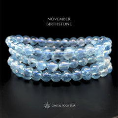 Blue Topaz Beaded Stretch Bracelet 6mm Top Quality