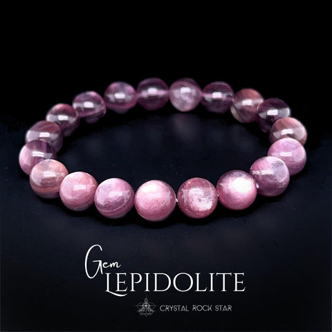 Gem Lepidolite Bead Bracelet 9-10mm 12mm