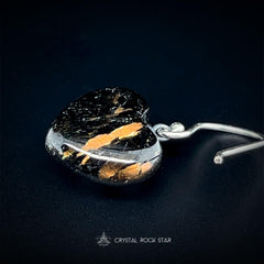 Flashy Greenland Nuummite Heart Silver Earrings