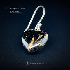Flashy Greenland Nuummite Heart Silver Earrings