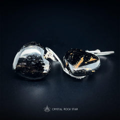 Flashy Greenland Nuummite Heart Silver Earrings