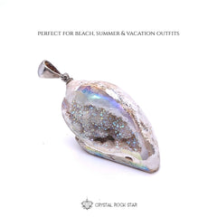 Rainbow Aura Crystal Spiralite Seashell Pendant