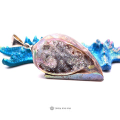 Rainbow Aura Spiralite Crystal Seashell Pendant