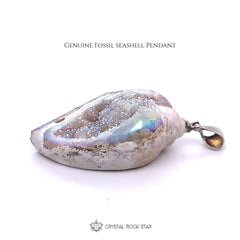 Rainbow Aura Crystal Spiralite Seashell Pendant