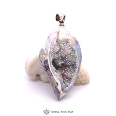 Rainbow Aura Crystal Spiralite Seashell Pendant