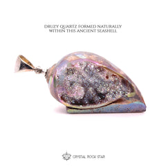 Rainbow Aura Spiralite Crystal Seashell Pendant