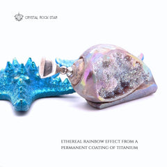 Rainbow Aura Spiralite Crystal Seashell Pendant