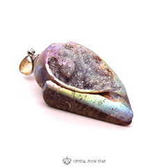 Rainbow Aura Spiralite Crystal Seashell Pendant