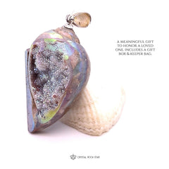 Rainbow Aura Spiralite Crystal Seashell Pendant