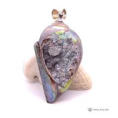 Rainbow Aura Spiralite Crystal Seashell Pendant