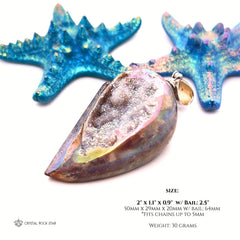 Rainbow Aura Spiralite Crystal Seashell Pendant