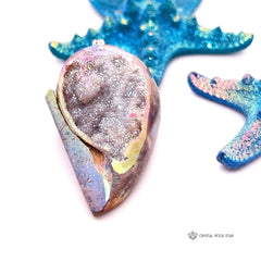 Rainbow Aura Spiralite Crystal Seashell Pendant