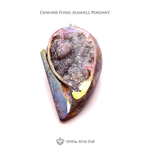 Rainbow Aura Spiralite Crystal Seashell Pendant
