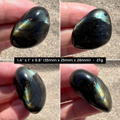 Greenland Nuummite Stone, Rare Gold Blue Flash 1.4"