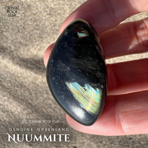 Greenland Nuummite Stone, Rare Gold Blue Flash 1.4"