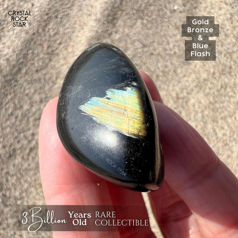 Greenland Nuummite Stone, Rare Gold Blue Flash 1.4"