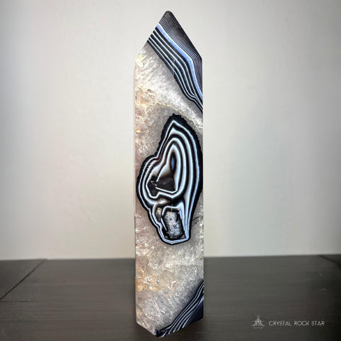 Banded Black Onyx 7.7" Agate Tower Crystal Point