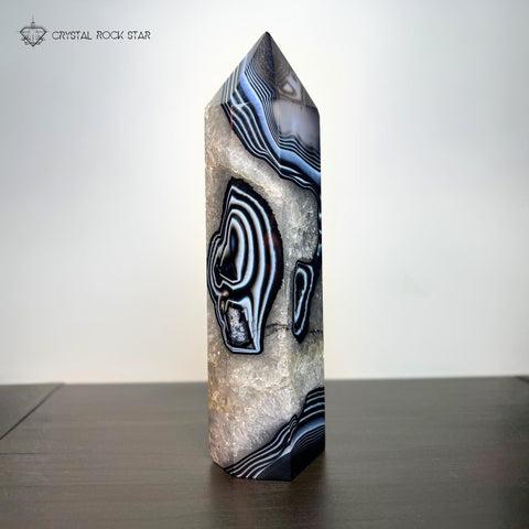 Banded Black Onyx 7.7" Agate Tower Crystal Point