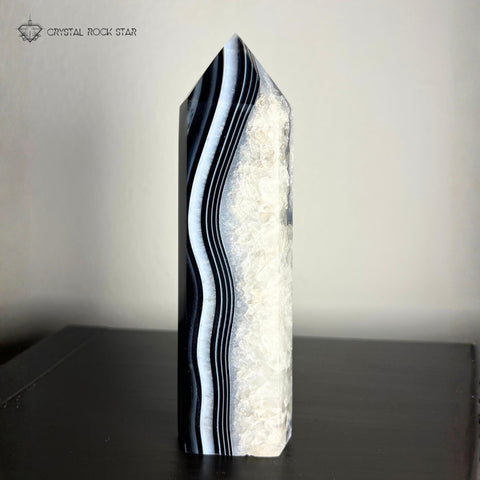 Onyx Tower 7.1" Banded Black Agate Large Point