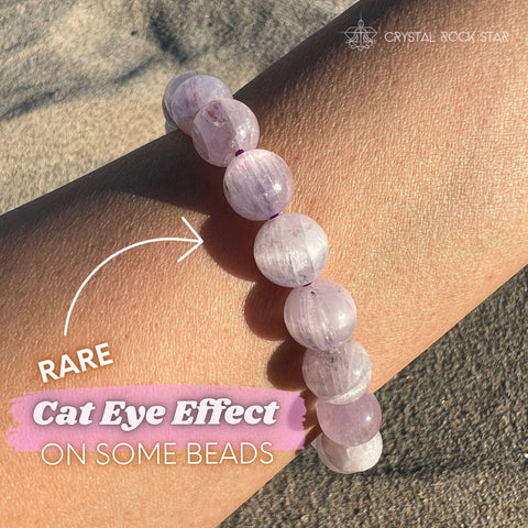 Rare Cat Eye Kunzite Beaded Bracelet 10mm