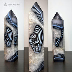 Banded Black Onyx 7.7" Agate Tower Crystal Point