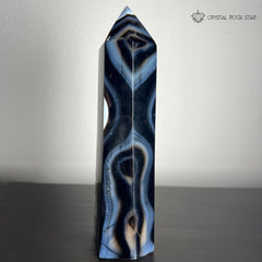 Onyx Tower 7.1" Banded Black Agate Large Point