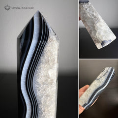 Onyx Tower 7.1" Banded Black Agate Large Point