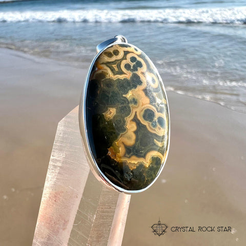 Panda Face Ocean Jasper Sterling Silver Pendant