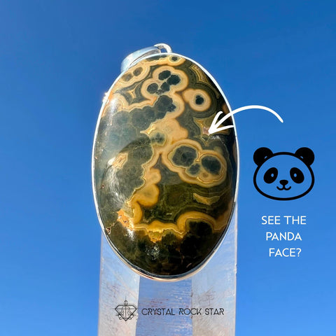 Panda Face Ocean Jasper Sterling Silver Pendant