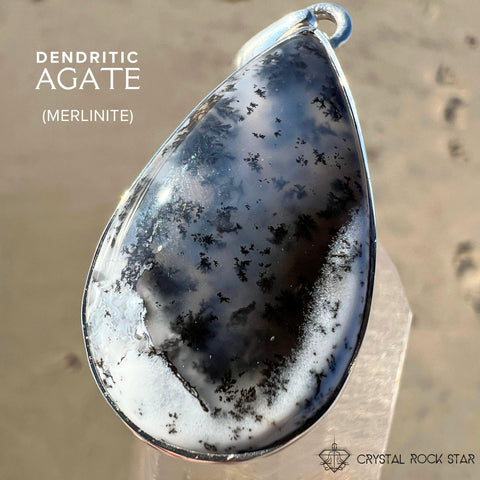 Merlinite Dendritic Agate Teardrop Silver Pendant