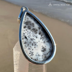 Merlinite Dendritic Agate Teardrop Silver Pendant