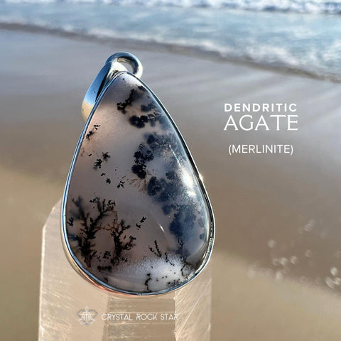 Dendritic Agate Merlinite Teardrop Silver Pendant