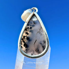 Dendritic Agate Merlinite Teardrop Silver Pendant