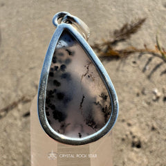 Dendritic Agate Merlinite Teardrop Silver Pendant