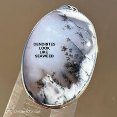 Dendritic Agate Merlinite Crystal Silver Oval Pendant
