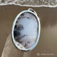 Dendritic Agate Merlinite Crystal Silver Oval Pendant