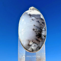 Dendritic Agate Merlinite Crystal Silver Oval Pendant