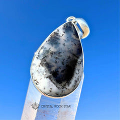 Merlinite Dendritic Agate Teardrop Silver Pendant
