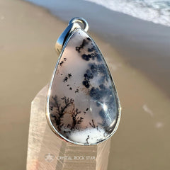 Dendritic Agate Merlinite Teardrop Silver Pendant