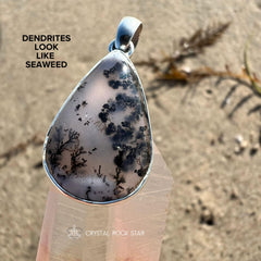 Dendritic Agate Merlinite Teardrop Silver Pendant