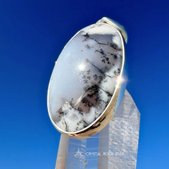 Dendritic Agate Merlinite Crystal Silver Oval Pendant