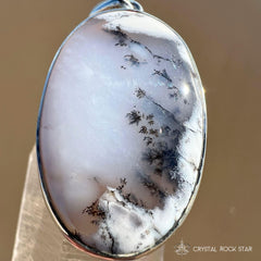 Dendritic Agate Merlinite Crystal Silver Oval Pendant