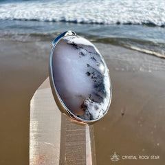 Dendritic Agate Merlinite Crystal Silver Oval Pendant