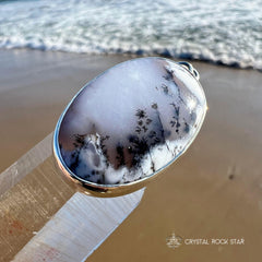 Dendritic Agate Merlinite Crystal Silver Oval Pendant