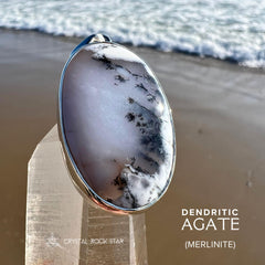 Dendritic Agate Merlinite Crystal Silver Oval Pendant