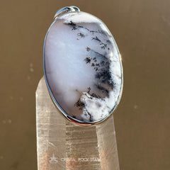 Dendritic Agate Merlinite Crystal Silver Oval Pendant