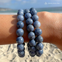 Blue Coral Stretch Bracelet, 10mm Round Beads